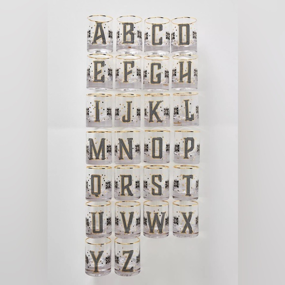 Anthropologie THE BISTRO TILE MONOGRAM OLD FASHIONED GLASS - Picture 2 of 4